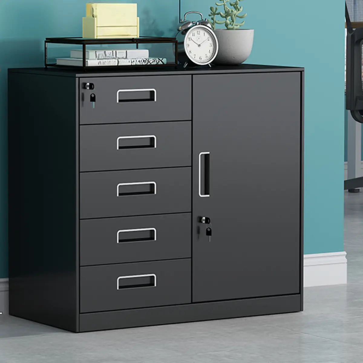 White Rectangular Steel Medium Office Filing Cabinet Image - 22