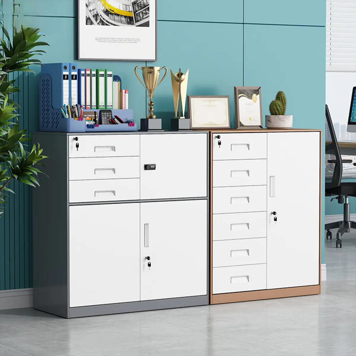 White Rectangular Steel Medium Office Filing Cabinet Image - 3