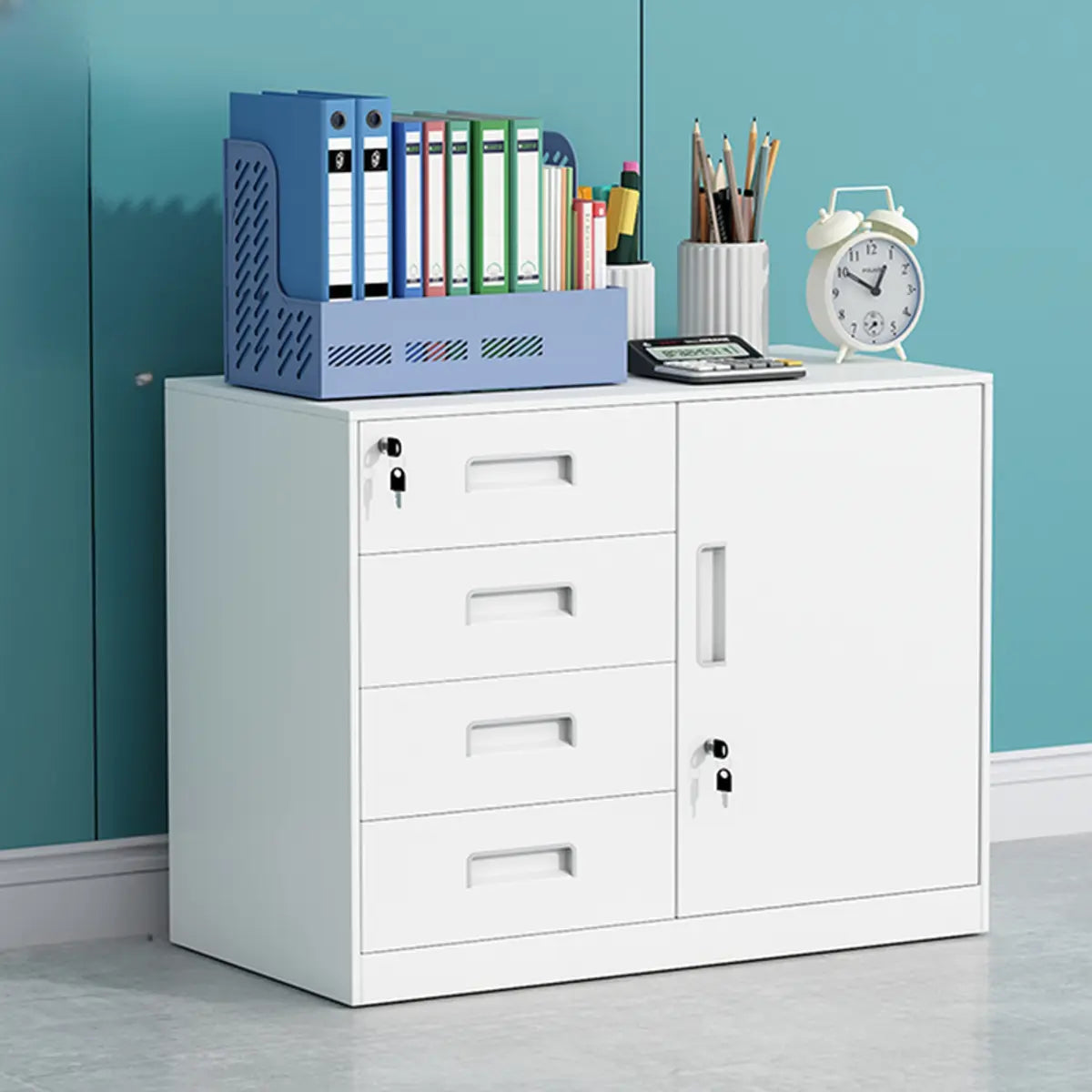 White Rectangular Steel Medium Office Filing Cabinet Image - 5