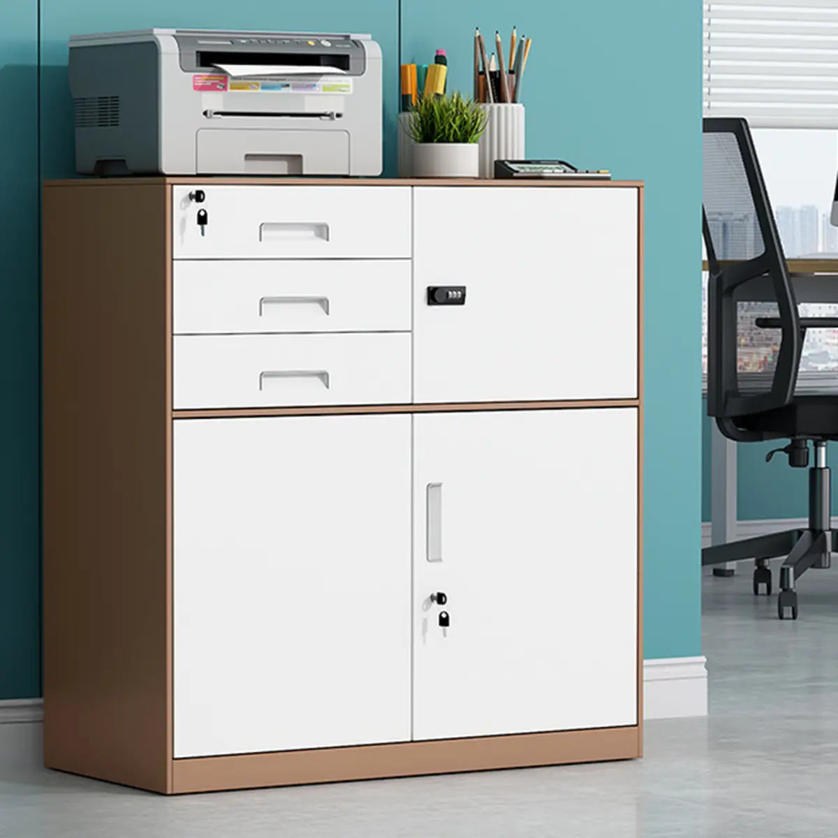 White Rectangular Steel Medium Office Filing Cabinet Image - 7