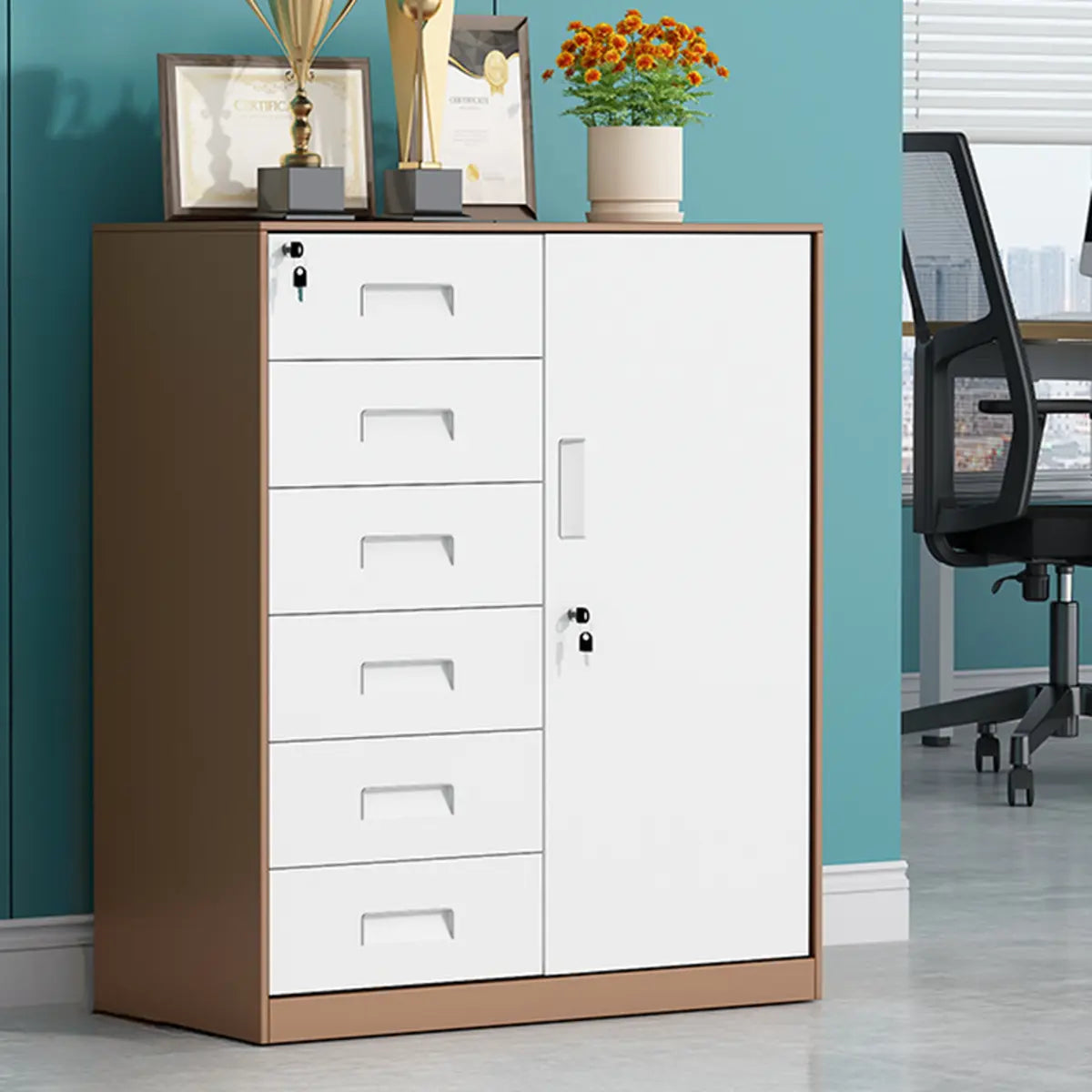 White Rectangular Steel Medium Office Filing Cabinet Image - 9