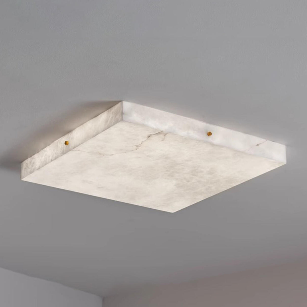 White Rectangular Stone LED Flush Mount Ceiling Light Image - 10