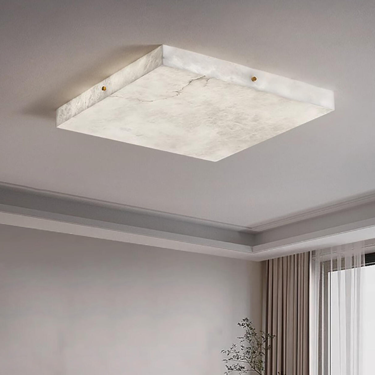 White Rectangular Stone LED Flush Mount Ceiling Light Image - 4