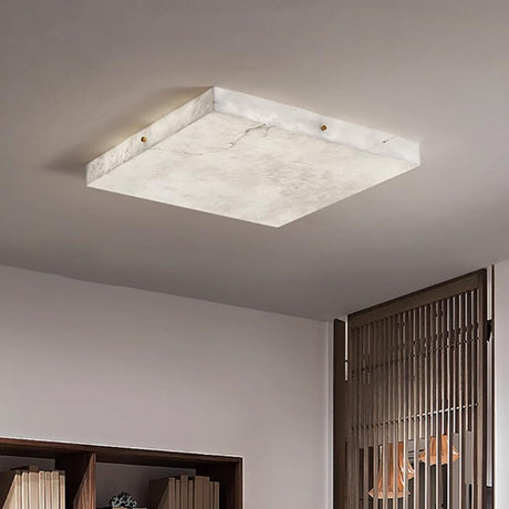 White Rectangular Stone LED Flush Mount Ceiling Light Image - 6