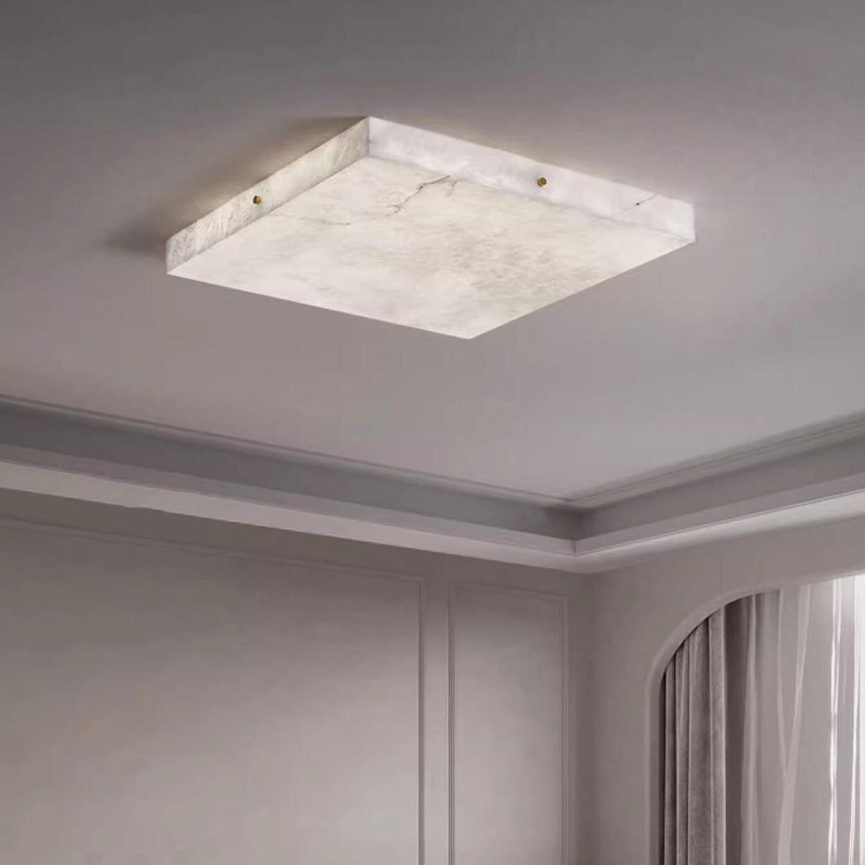 White Rectangular Stone LED Flush Mount Ceiling Light Image - 7