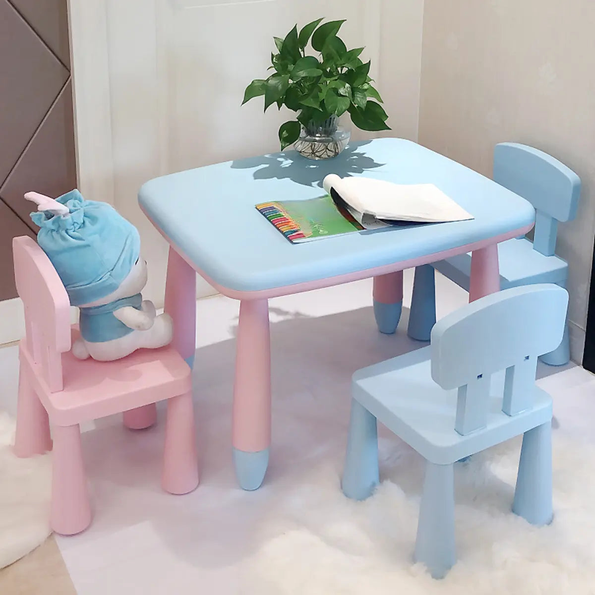 White Rectangular Toddler Table Chair 4 Piece Set Image - 11