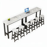 White Rectangular Wood Steel Long Bar Table With Footrest Image - 14