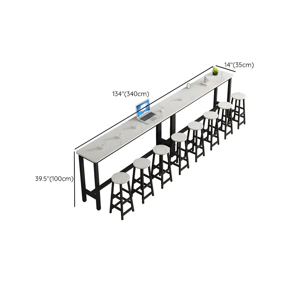 White Rectangular Wood Steel Long Bar Table With Footrest Image - 20