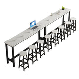 White Rectangular Wood Steel Long Bar Table With Footrest Image - 2