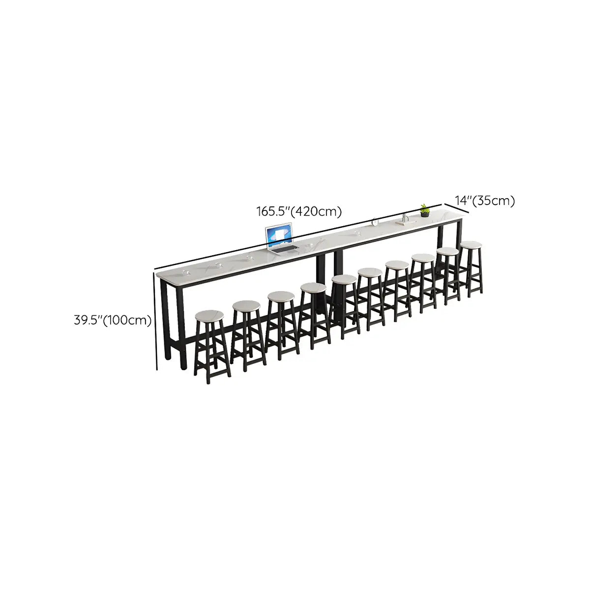 White Rectangular Wood Steel Long Bar Table With Footrest Image - 24