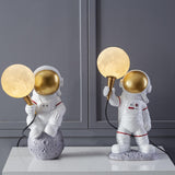 White Resin LED Astronaut Moon Decorative Table Lamp Image - 13