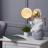 White Resin LED Astronaut Moon Decorative Table Lamp Image - 3