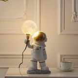 White Resin LED Astronaut Moon Decorative Table Lamp Image - 4