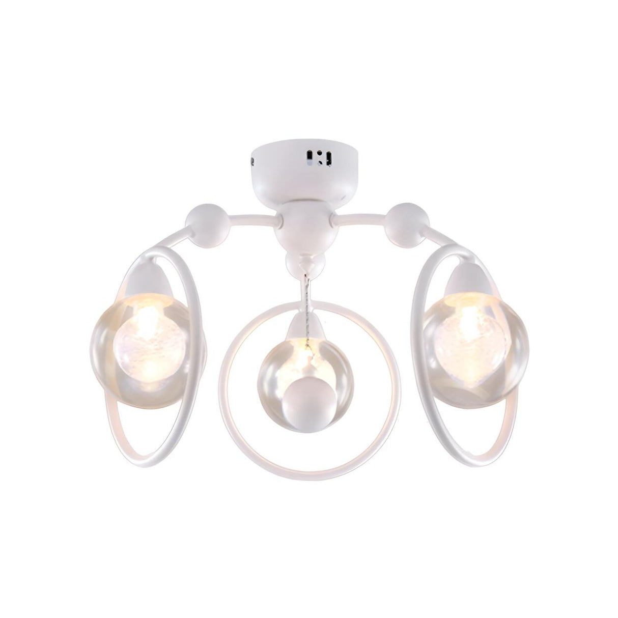 White Ring Glass Ball Semi-Flush Mount Light 3-Light Image - 4