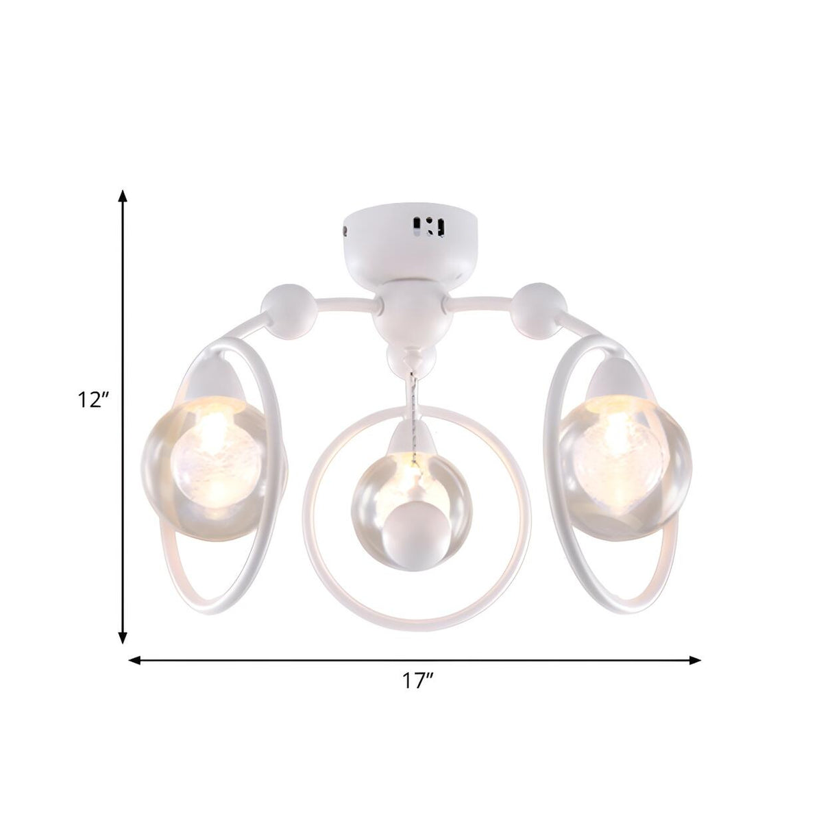 White Ring Glass Ball Semi-Flush Mount Light 3-Light 