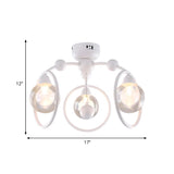 White Ring Glass Ball Semi-Flush Mount Light 3-Light #size