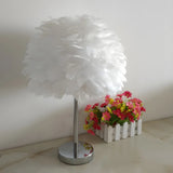 White Romantic Bedroom Feather Ball Decor Table Lamp Image - 1