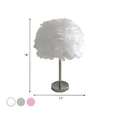 White Romantic Bedroom Feather Ball Decor Table Lamp #size