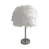 White Romantic Bedroom Feather Ball Decor Table Lamp Image - 3