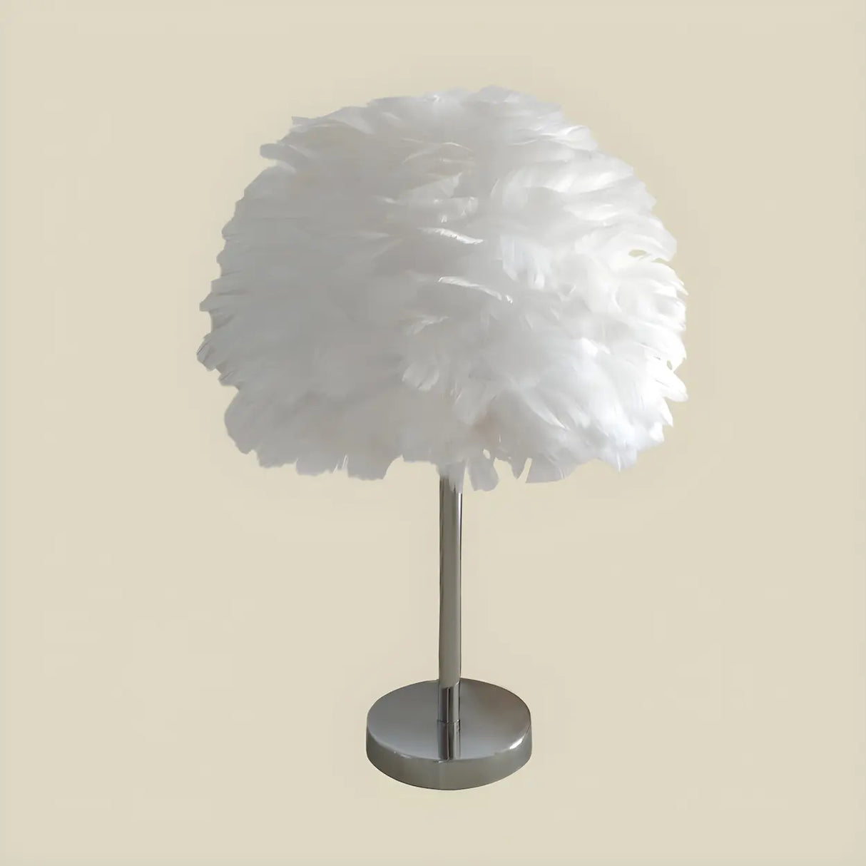 White Romantic Bedroom Feather Ball Decor Table Lamp Image - 4