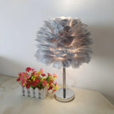 White Romantic Bedroom Feather Ball Decor Table Lamp Image - 6