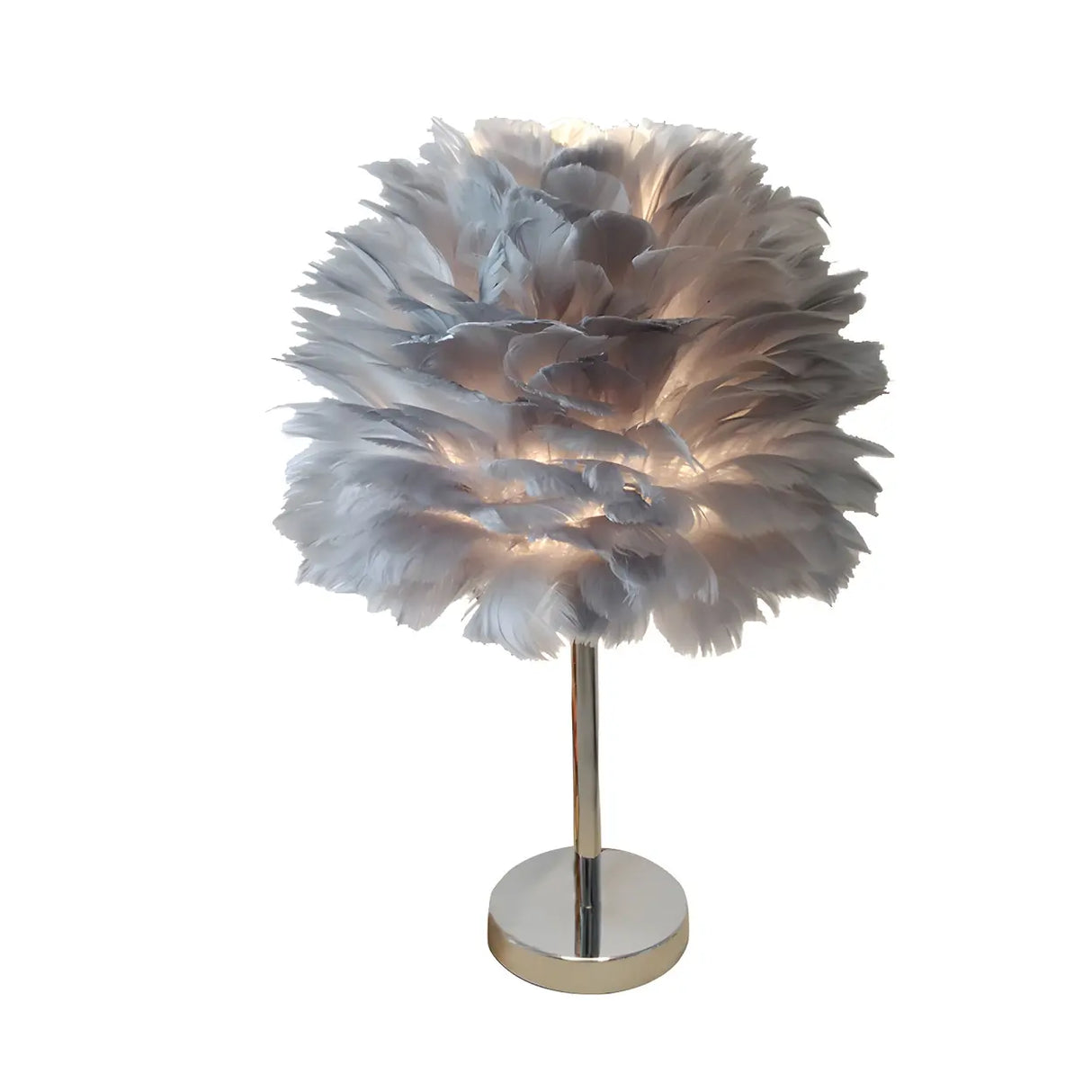 White Romantic Bedroom Feather Ball Decor Table Lamp Image - 7