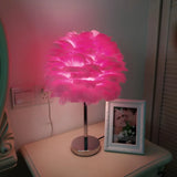 White Romantic Bedroom Feather Ball Decor Table Lamp Image - 9