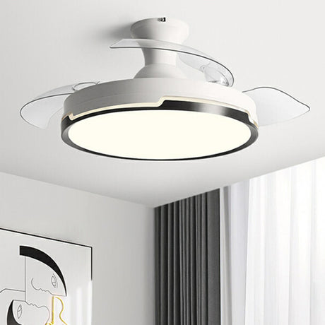 White Round 3 Clear Blade Ceiling Fan with LED Light Image - 1