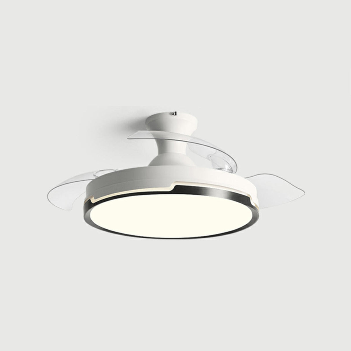 White Round 3 Clear Blade Ceiling Fan with LED Light Image - 12