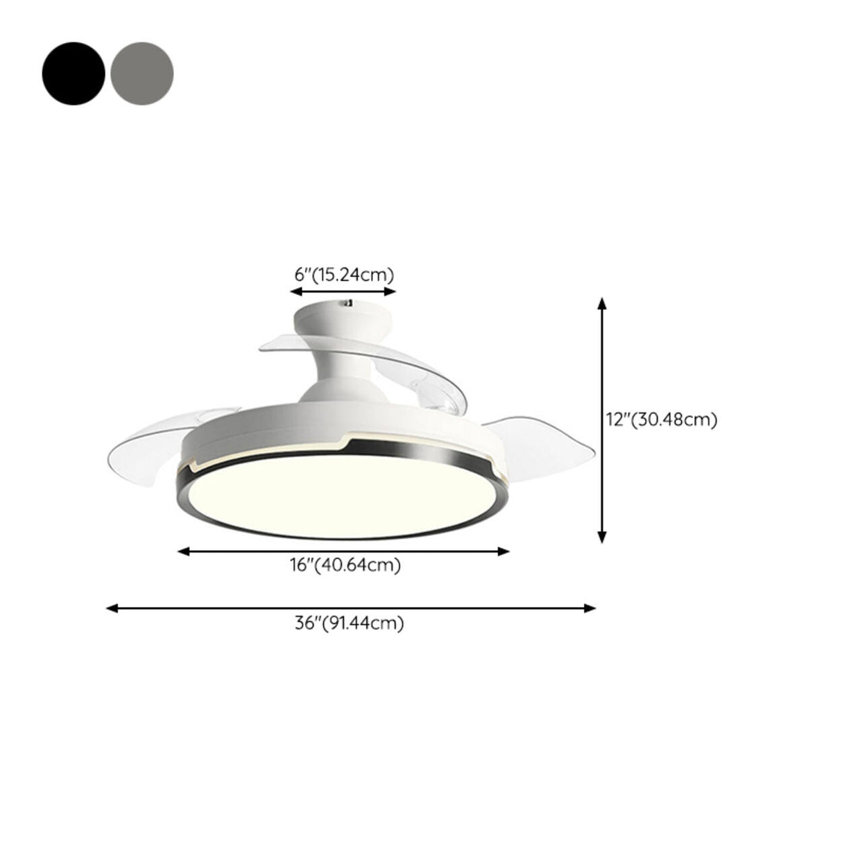 White Round 3 Clear Blade Ceiling Fan with LED Light 