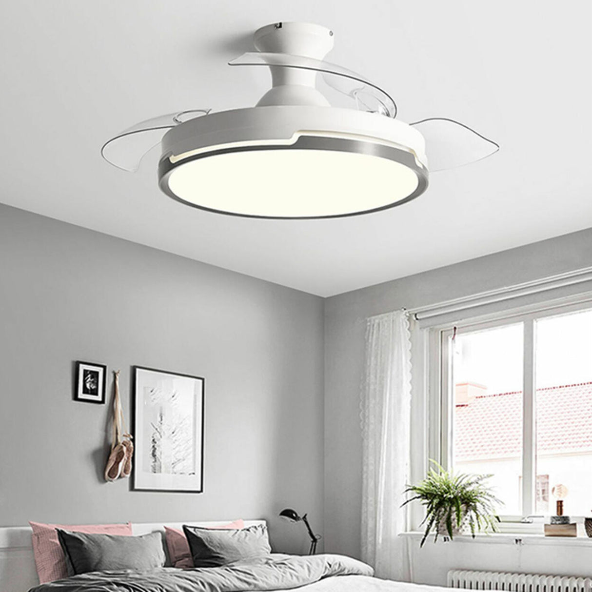 White Round 3 Clear Blade Ceiling Fan with LED Light Image - 4