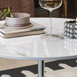 White Round Adjustable Height Stone Rolling Side Table Image - 10