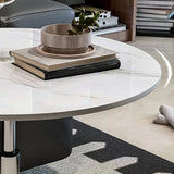 White Round Adjustable Height Stone Rolling Side Table Image - 12