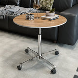 White Round Adjustable Height Stone Rolling Side Table Image - 9