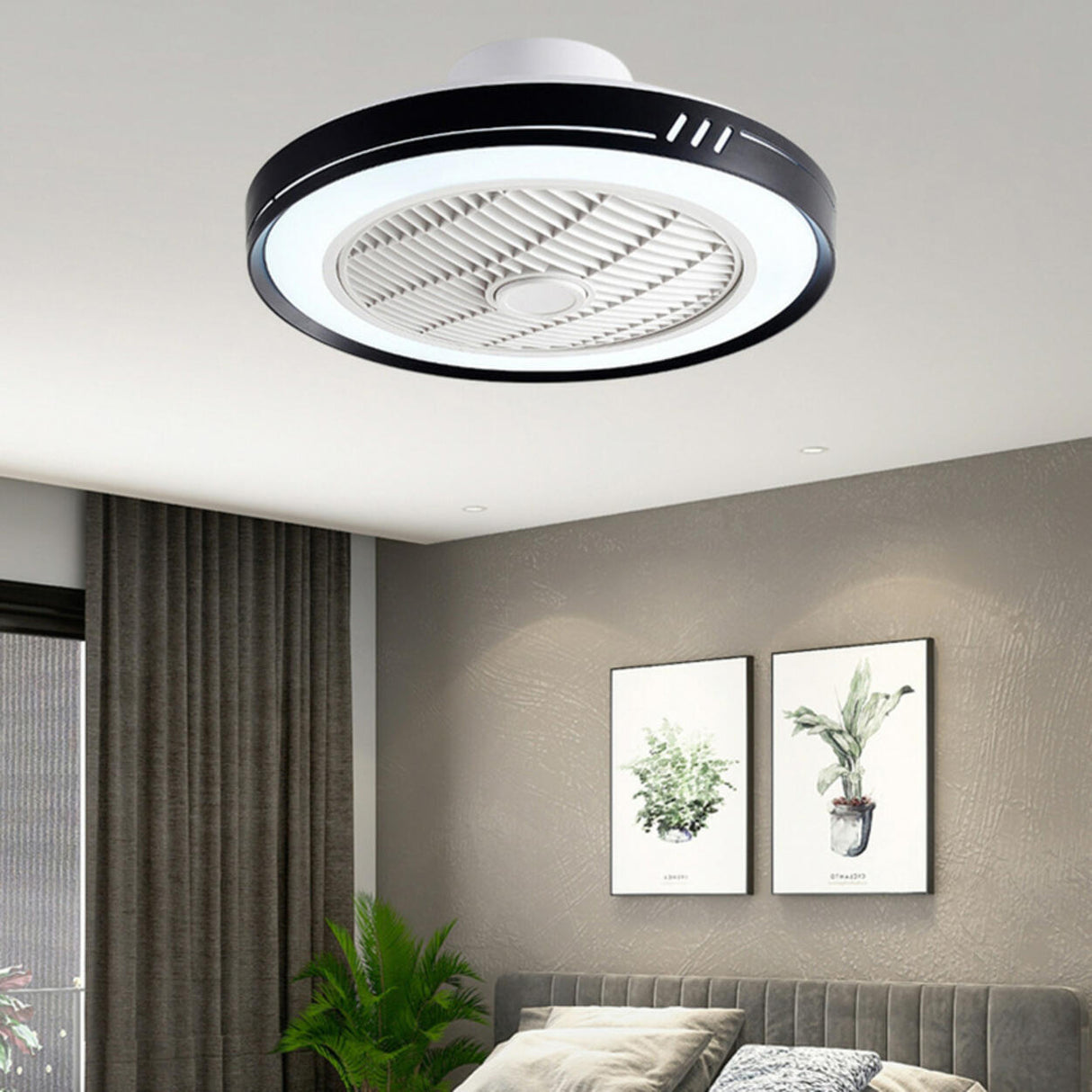 White Round Bladeless Modern Ceiling Fan with LED Light Image - 13