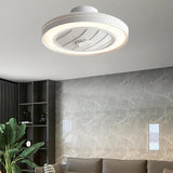 White Round Bladeless Modern Ceiling Fan with LED Light Image - 4