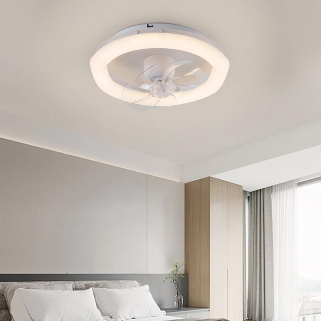 White Round Clear Blades Ceiling Fan with LED Light Image - 15