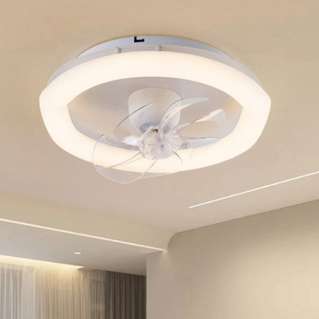 White Round Clear Blades Ceiling Fan with LED Light Image - 2