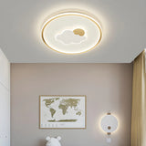 White Round Cloud Sun Pattern Dimmable Flush Mount Lamp Image - 1