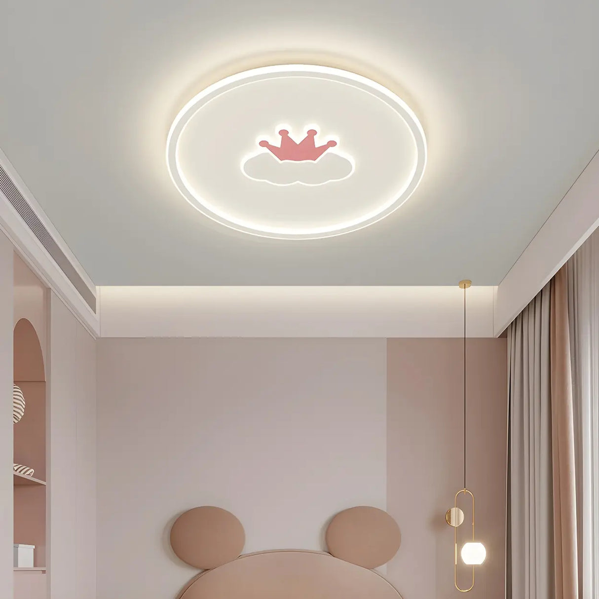 White Round Cloud Sun Pattern Dimmable Flush Mount Lamp Image - 3