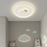 White Round Cloud Sun Pattern Dimmable Flush Mount Lamp Image - 4