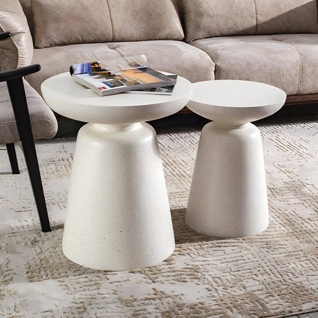 White Round Fiberglass Drum Base Single Coffee Table Image - 1