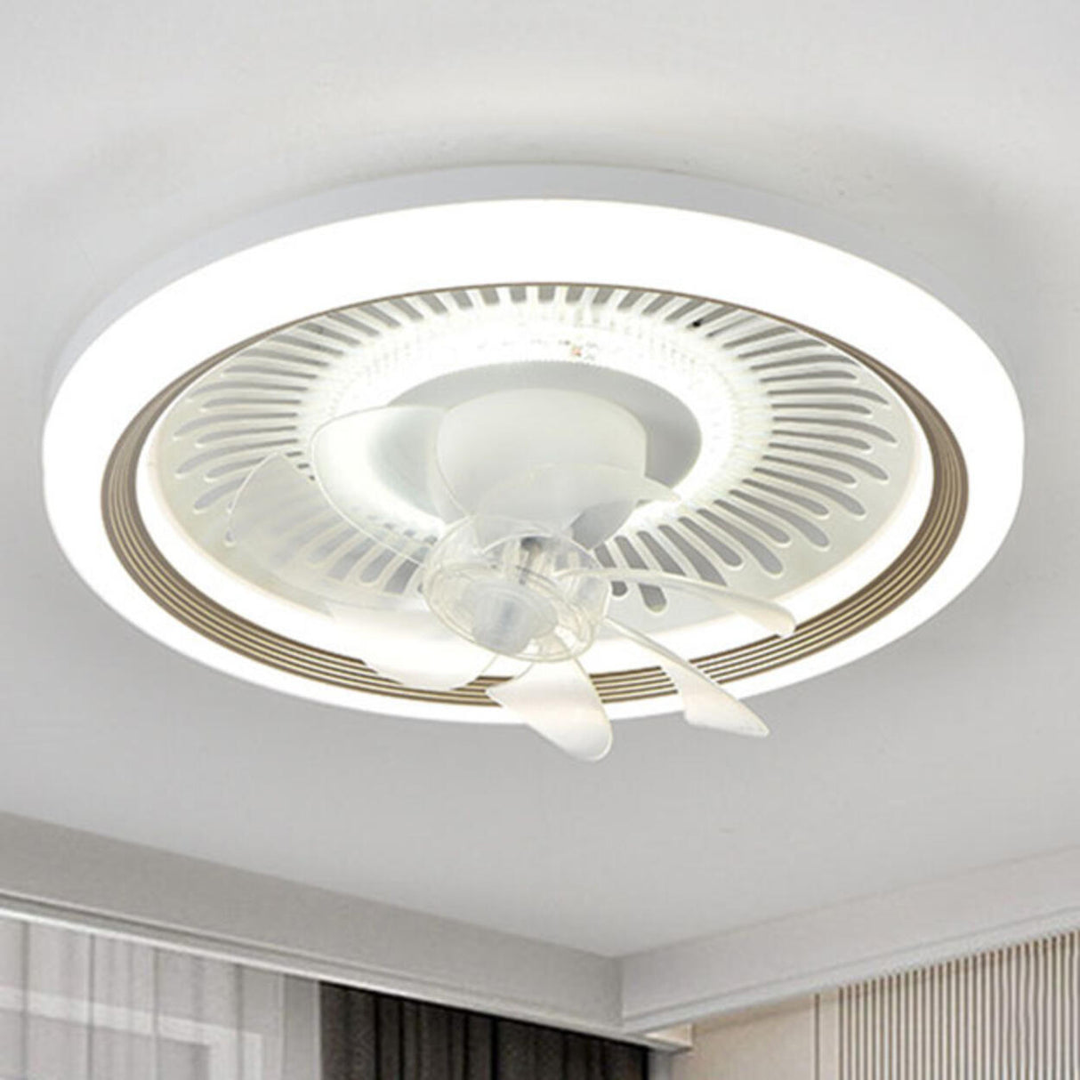 White Round LED 7 Blades Remote Ceiling Fan with Light Image - 17