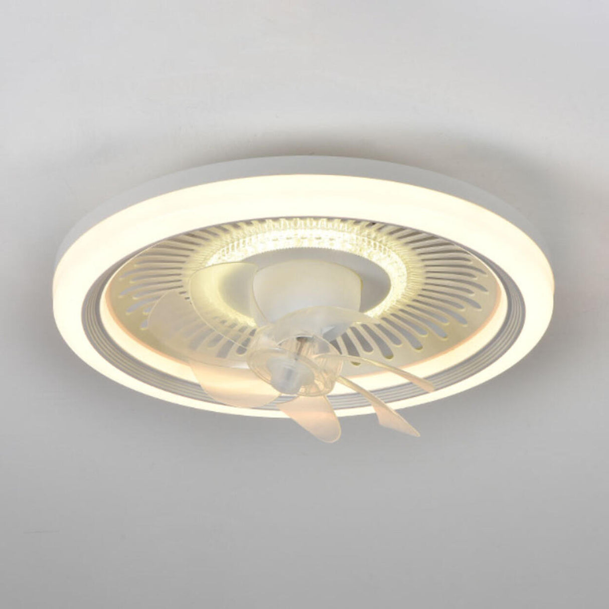 White Round LED 7 Blades Remote Ceiling Fan with Light Image - 7