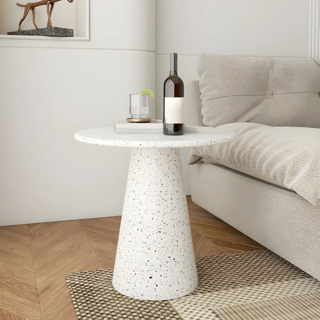 White Round Metal Cylinder Pedestal Base Single Table Image - 1