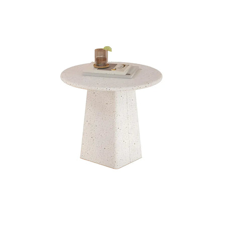 White Round Metal Cylinder Pedestal Base Single Table Image - 2