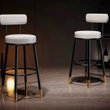 White Round Metal Footrest Upholstered Armless Bar Stool Image - 1