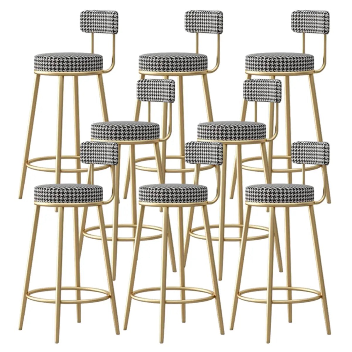 White Round Metal Footrest Upholstered Armless Bar Stool Image - 19