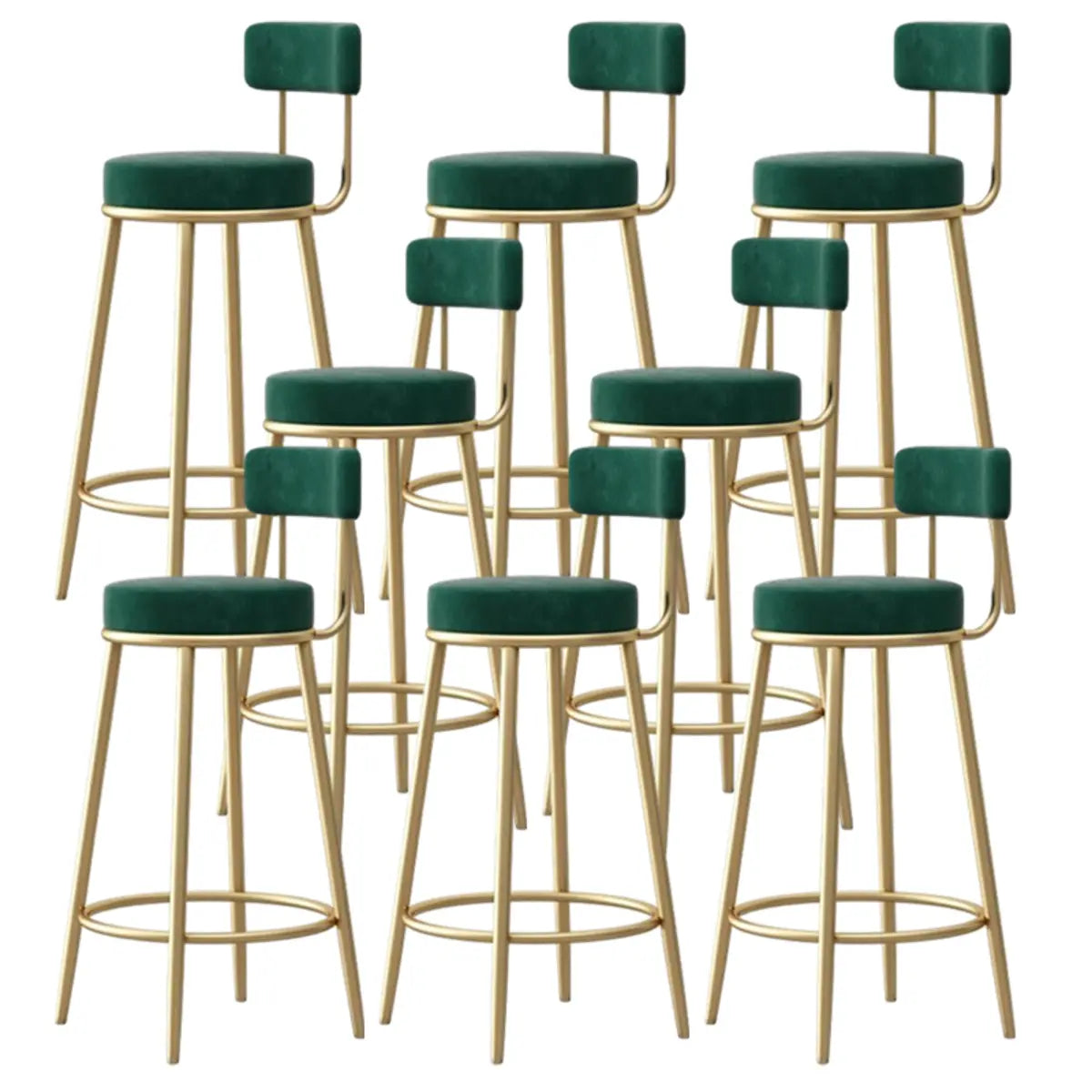 White Round Metal Footrest Upholstered Armless Bar Stool Image - 24