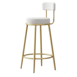 White Round Metal Footrest Upholstered Armless Bar Stool Image - 25